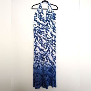 NWT* Vix Paula Hermanny Ella Long Maxi Halter Dress Marin Blue White XS